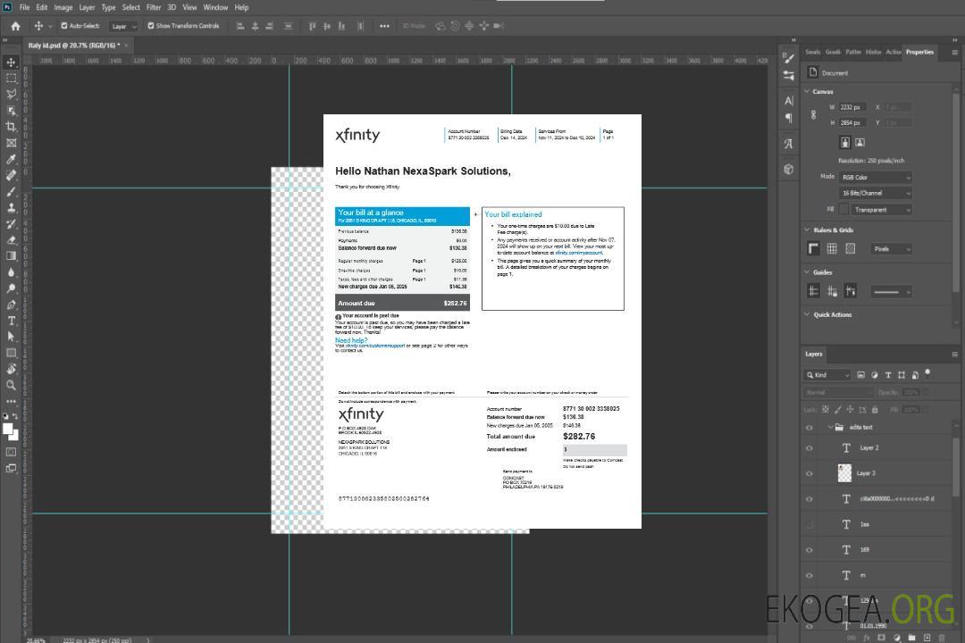 Modèle Word et PDF de facture de services publics d'entreprise USA XFINITY template Modèle Word et PDF de facture de services publics d'entreprise USA XFINITY template